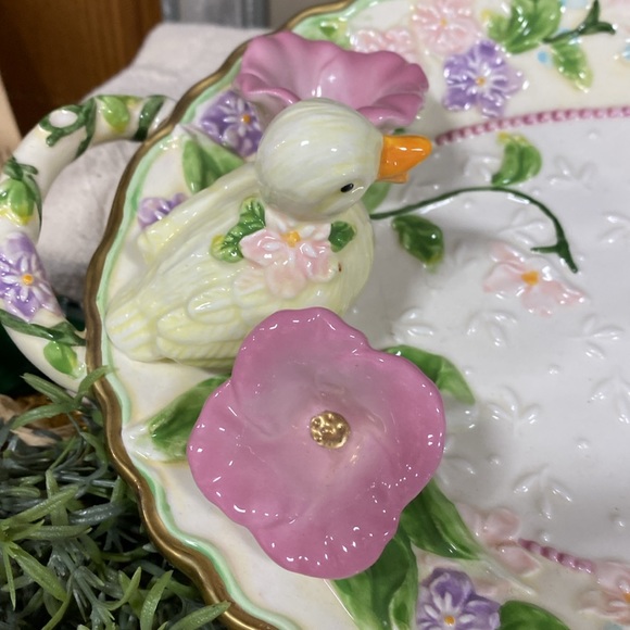 Vintage Avon China Oval Spring Easter Flowers & Duck Tray Gold Trim with Handles - Picture 2 of 5